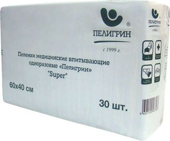 Пеленка одноразовая Пелигрин Super медицинские 60x40 (30 шт)