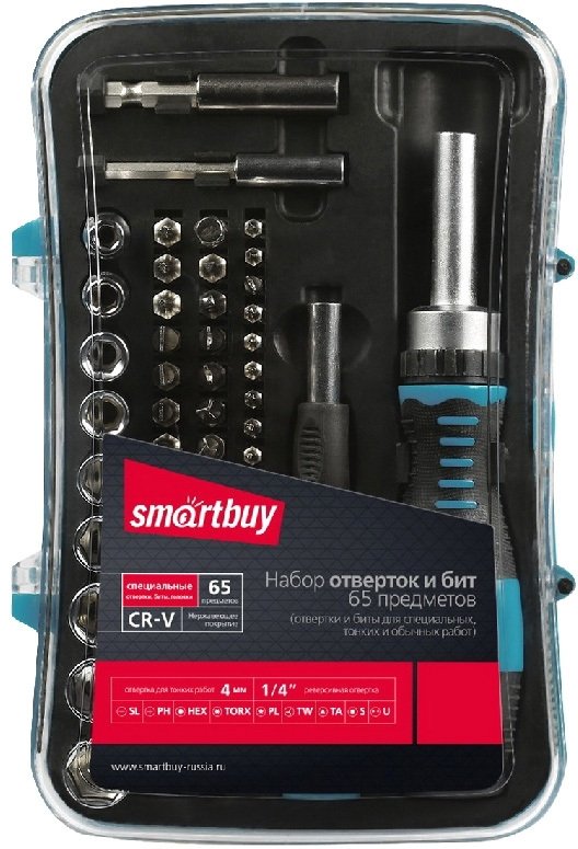 

Набор отвертка с битами и головками SmartBuy SBT-SCBS-65P1 (65 предметов)