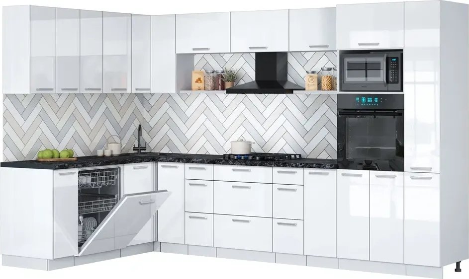 

Готовая кухня Интерлиния Мила Gloss 1.896х3.28 (белый глянец/белый глянец/кастилло темный)