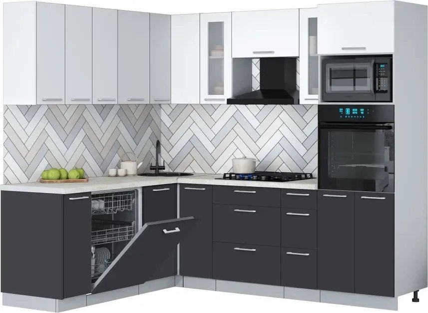 

Готовая кухня Интерлиния Мила Gloss 1.896х2.38 (пепел/белый/опал светлый)