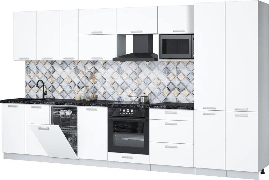 

Готовая кухня Интерлиния Мила Лайт 3.7-ПМ4 (белый платинум/белый платинум/кастилло темный)