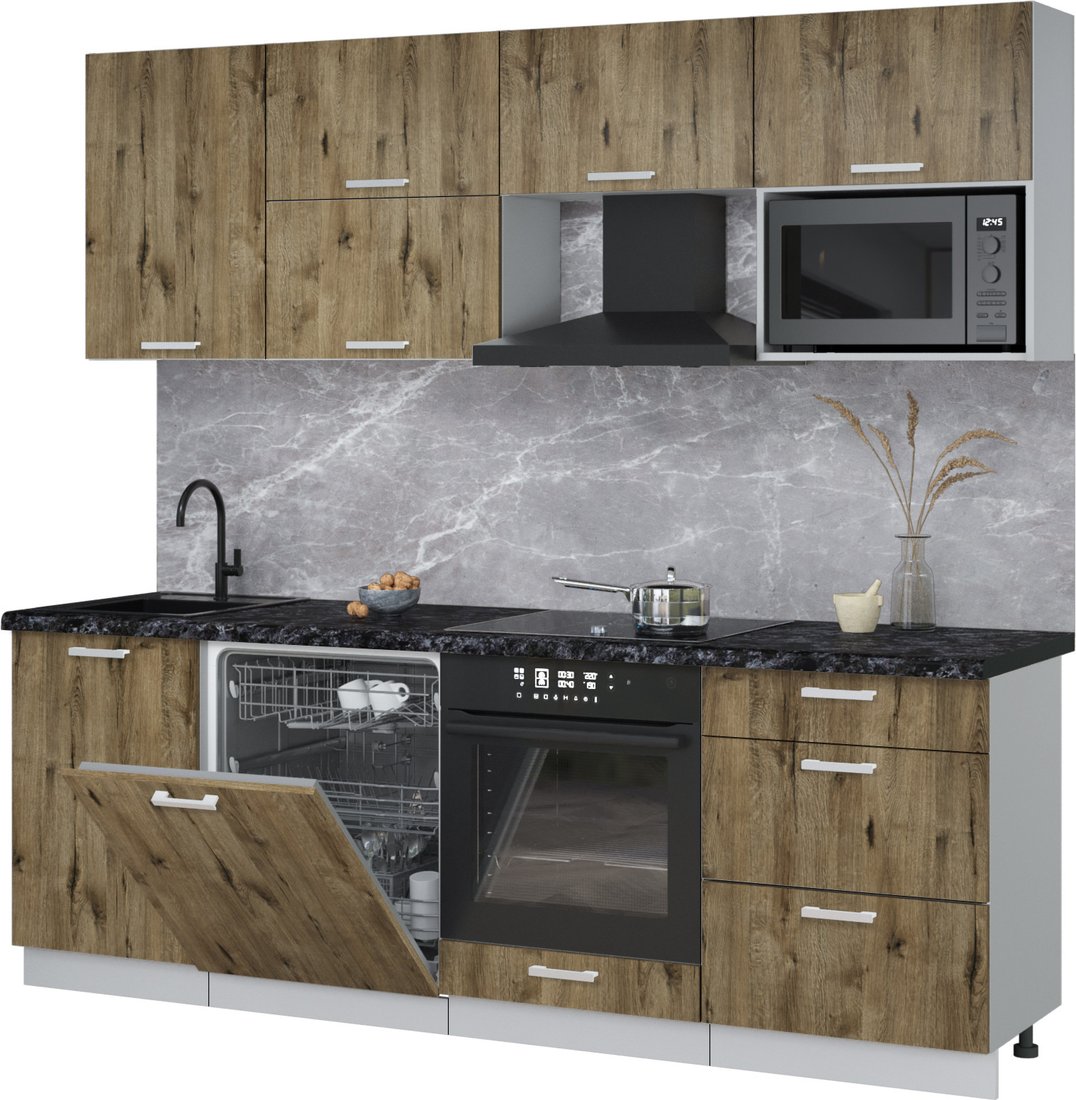 

Готовая кухня Интерлиния Мила Лайт 2.3-ПМ2 (дуб веллингтон/дуб веллингтон/кастилло темный)