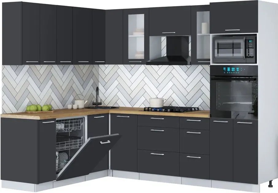 

Готовая кухня Интерлиния Мила Gloss 1.896х2.58 (пепел/пепел/дуб бунратти)