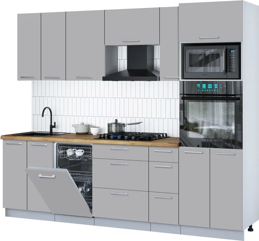 

Готовая кухня Интерлиния Мила Gloss 2.55-ПМ3 (грей/грей/дуб бунратти)