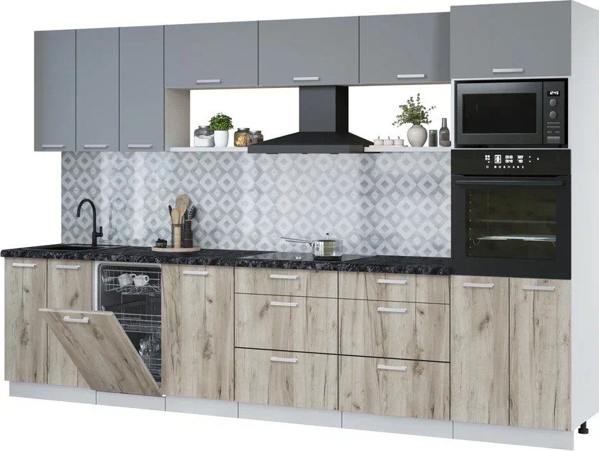 

Готовая кухня Интерлиния Мила Лайт 3.3-ПМ3 (серебро/дуб серый/кастилло темный)