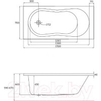 Ванна Cersanit Nike 150x70 с сифоном Prime 64287 (без ножек, сифон черный)