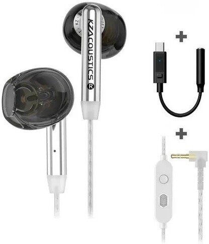 Наушники KZ Acoustics Duet 3.5 мм (с микрофоном и адаптером 3.5 мм - USB Type-C, черный)