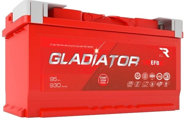 

Автомобильный аккумулятор Gladiator EFB 95 R+ (95 А·ч)