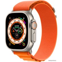 Умные часы Apple Watch Ultra LTE 49 мм (титановый корпус, титановый/оранжевый, текстильный ремешок размера S)