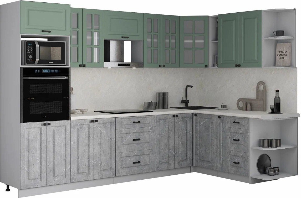 

Готовая кухня Интерлиния Мила Деко 1.88x3.0 PR (керамика/мята/опал светлый)