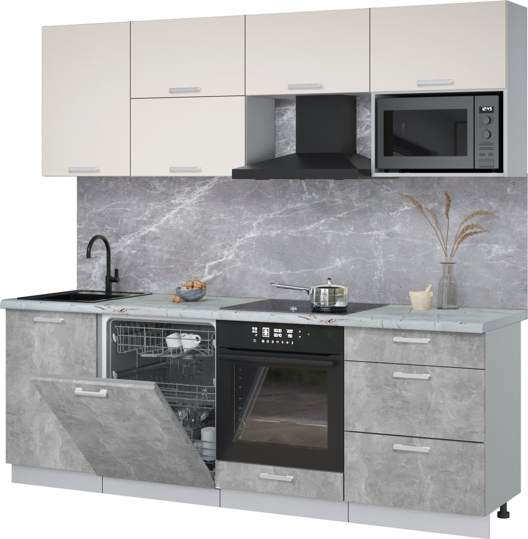 

Готовая кухня Интерлиния Мила Лайт 2.3-ПМ2 (персидский жемчуг/бетон/серый каспий)