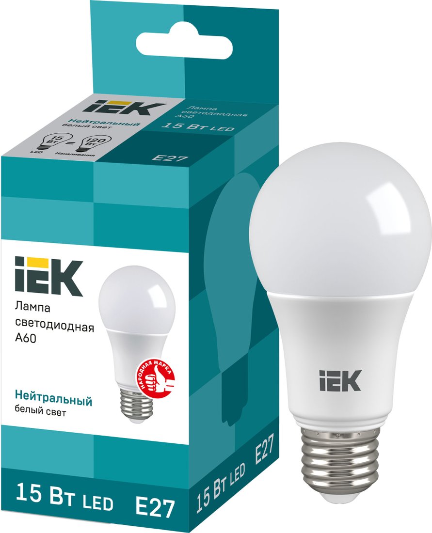 

Светодиодная лампочка IEK ECO A60 E27 15 Вт 4000 К