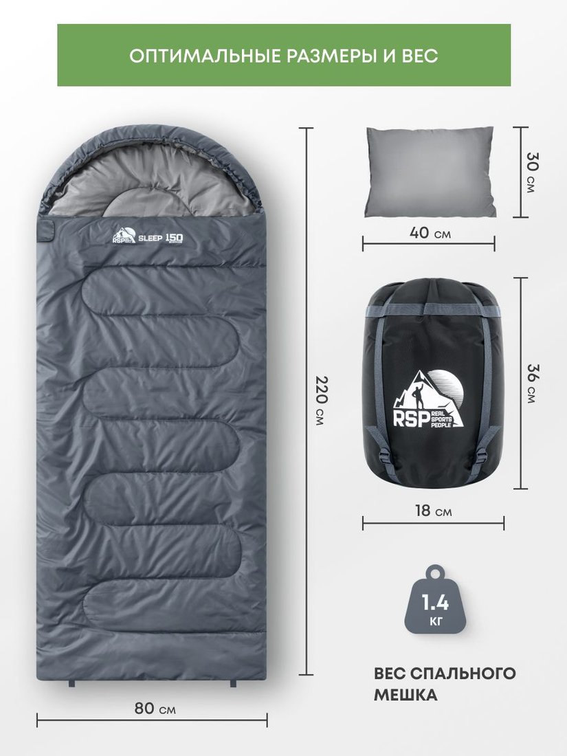 

Спальный мешок RSP Outdoors Sleep 150 R (серый, молния справа)