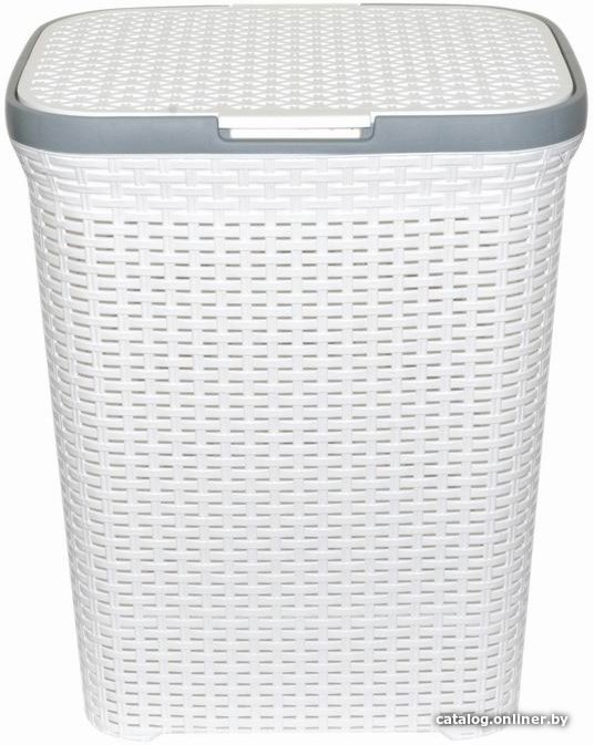 Корзина ВиолетПласт для белья 60 л с крышкой Ротанг (белый)