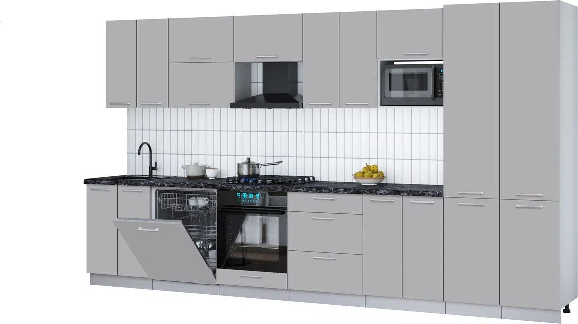 

Готовая кухня Интерлиния Мила Gloss 3.8-ПМ2 (грей/грей/кастилло темный)