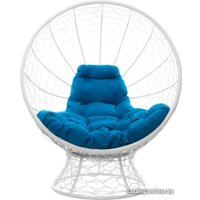 Кресло M-Group Кокос на подставке 11590103 (белый ротанг/голубая подушка)