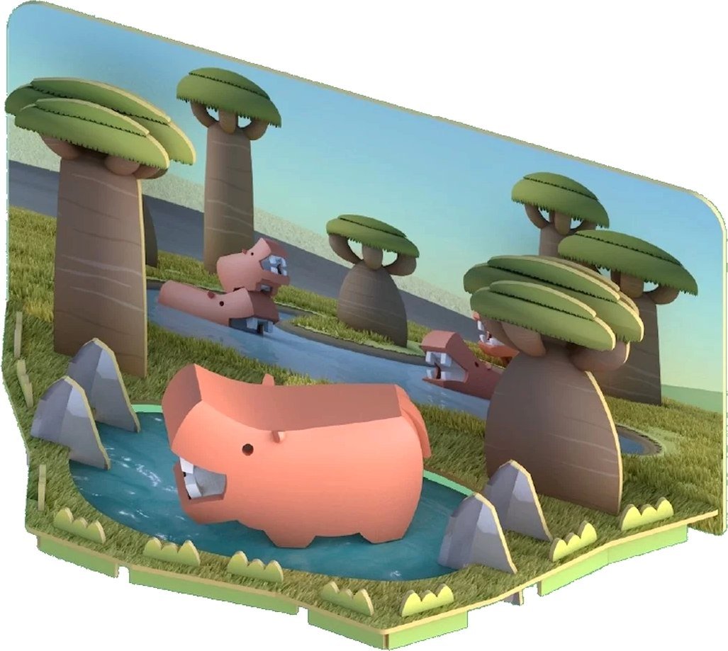 

Магнитный конструктор Halftoys Animal Бегемот с диорамой HA005