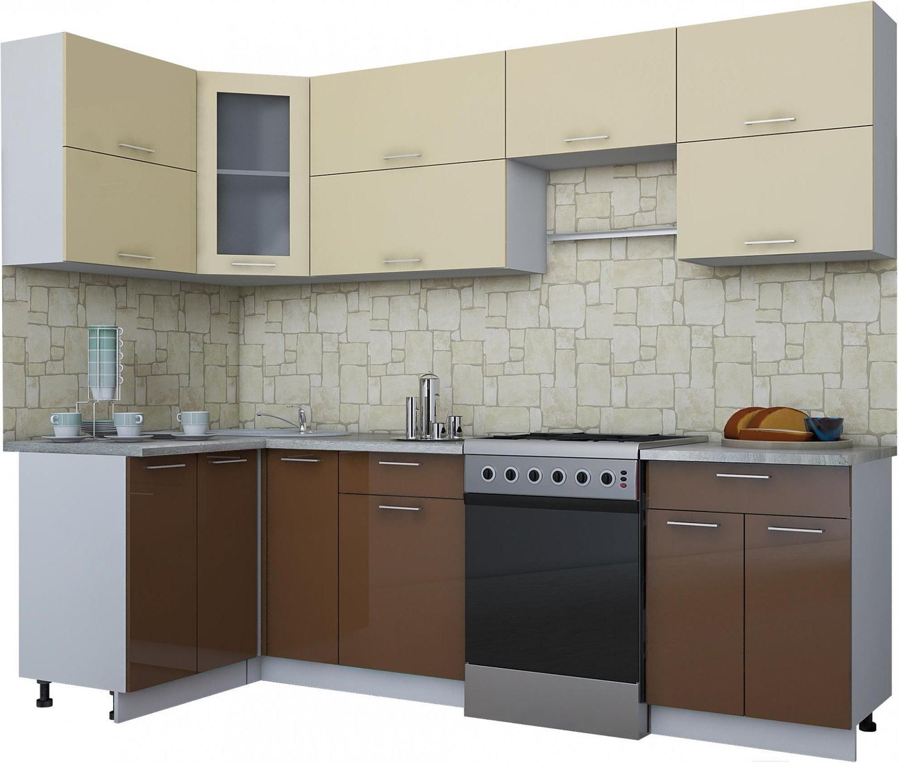 

Готовая кухня Интерлиния Мила Gloss 60-12x26 (ваниль/шоколад глянец)