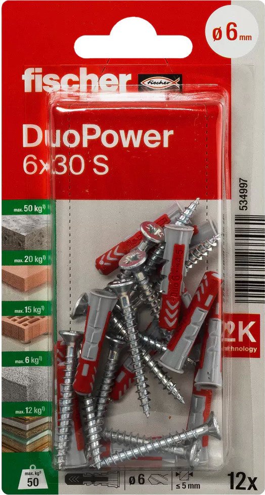 

Дюбель-гвоздь Fischer DuoPower 6 x 30 S K NV 534997 (12 шт)
