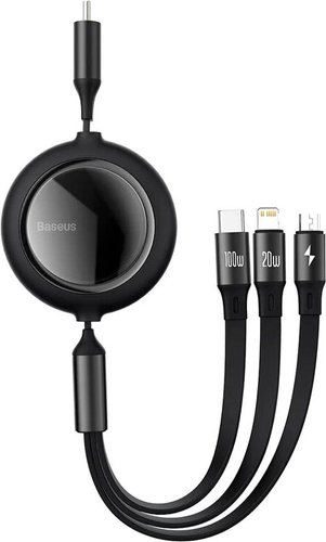 Bright Mirror One-For-Three Retractable Data Cable USB-C - M+L+C 100W CAMJ010201