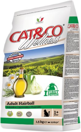 

Сухой корм для кошек Adragna Cat&co Wellness Adult Hairball Chicken&Rice 1.5 кг