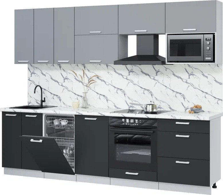 

Готовая кухня Интерлиния Мила Лайт 2.7-ПМ4 (серебро/антрацит/белый гранит)