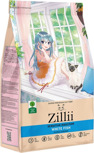 Сухой корм для кошек Zillii Sensitive Digestion белая рыба 2 кг