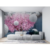 Фотообои ФабрикаФресок 3D Шары на фоне сакуры 834270 (400x270)