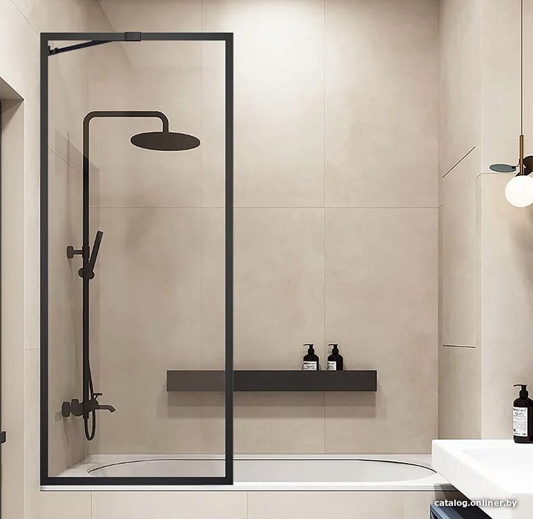 Стеклянная шторка для ванны Veconi 80x150 PL85B-80-01-C7 (стекло прозрачное/черный)