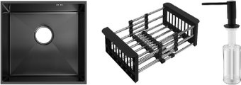 Кухонная мойка Schtoff Undermount Best Decor Black 4545 + коландер KR-1 BLACK+ дозатор SD-1 BLACK