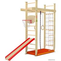 Детский спортивный комплекс Ecodrev Крепыш П-образный с турником, сеткой (бежевый, полный)
