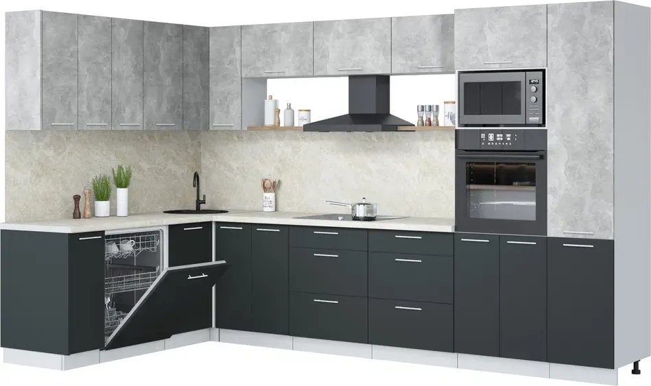 

Готовая кухня Интерлиния Мила Лайт 1.896х3.38 (бетон/антрацит/опал светлый)