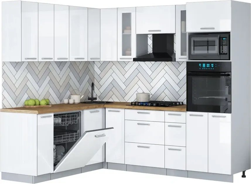 

Готовая кухня Интерлиния Мила Gloss 1.896х2.38 (белый глянец/белый глянец/дуб бунратти)