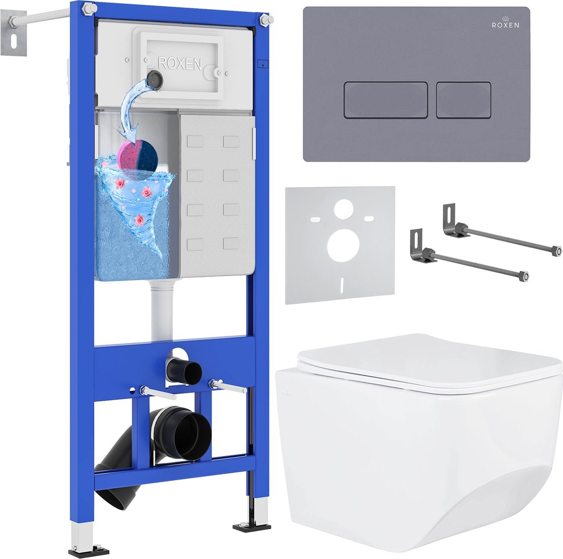 

Унитаз подвесной Roxen Boro в комплекте с инсталляцией StounFix Dual Fresh 6 в 1 966786 (кнопка: серый гранит)
