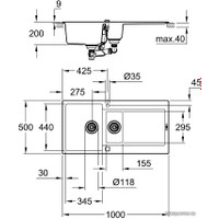 Кухонная мойка Grohe K500 60-C 100/50 1.5 31646AP0 (черный гранит)