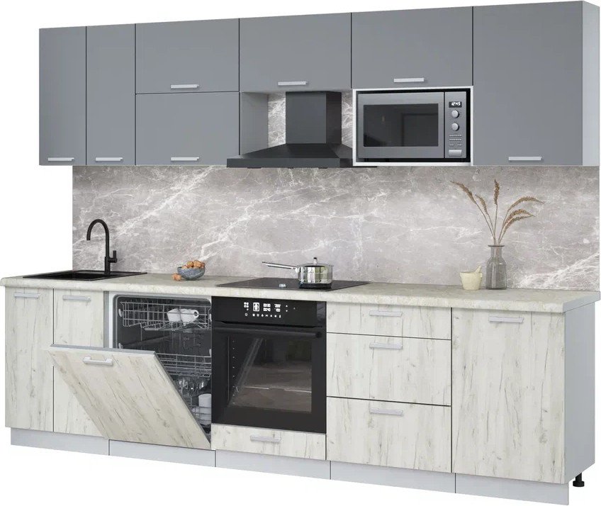 

Готовая кухня Интерлиния Мила Лайт 2.9-ПМ2 (серебро/дуб белый/опал светлый)