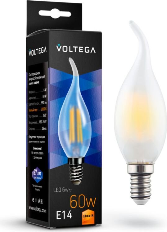 

Светодиодная лампочка Voltega Crystal Candle wind matt 6W 2800K E14 7025