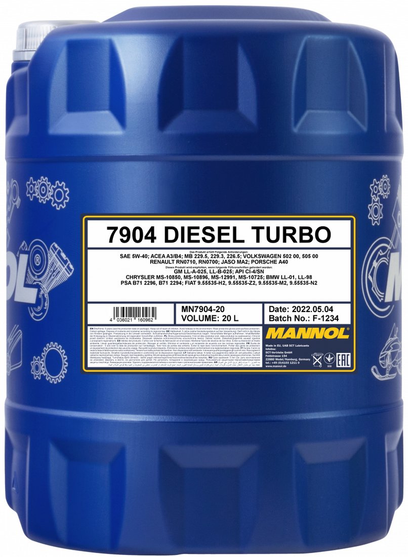 

Моторное масло Mannol DIESEL TURBO 5W-40 20л