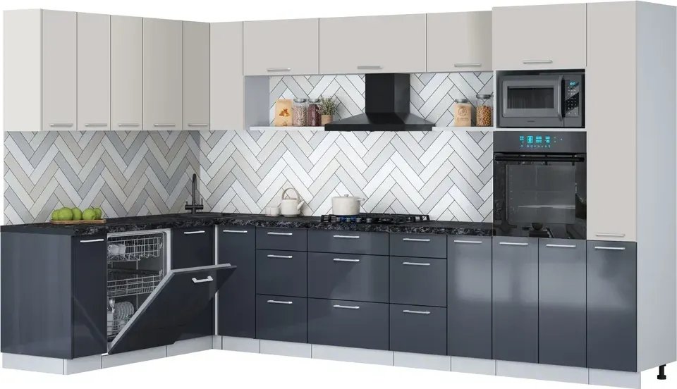 

Готовая кухня Интерлиния Мила Gloss 1.896х3.48 (асфальт глянец/кашемир/кастилло темный)