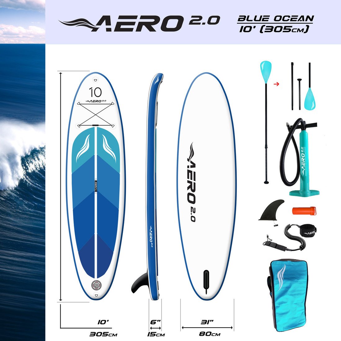 Сапборд AERO 2.0 Blue Ocean 10