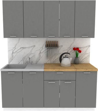 Готовая кухня ЭлиГард Lion 1.8 (дымчатый алмаз/дуб бунратти)