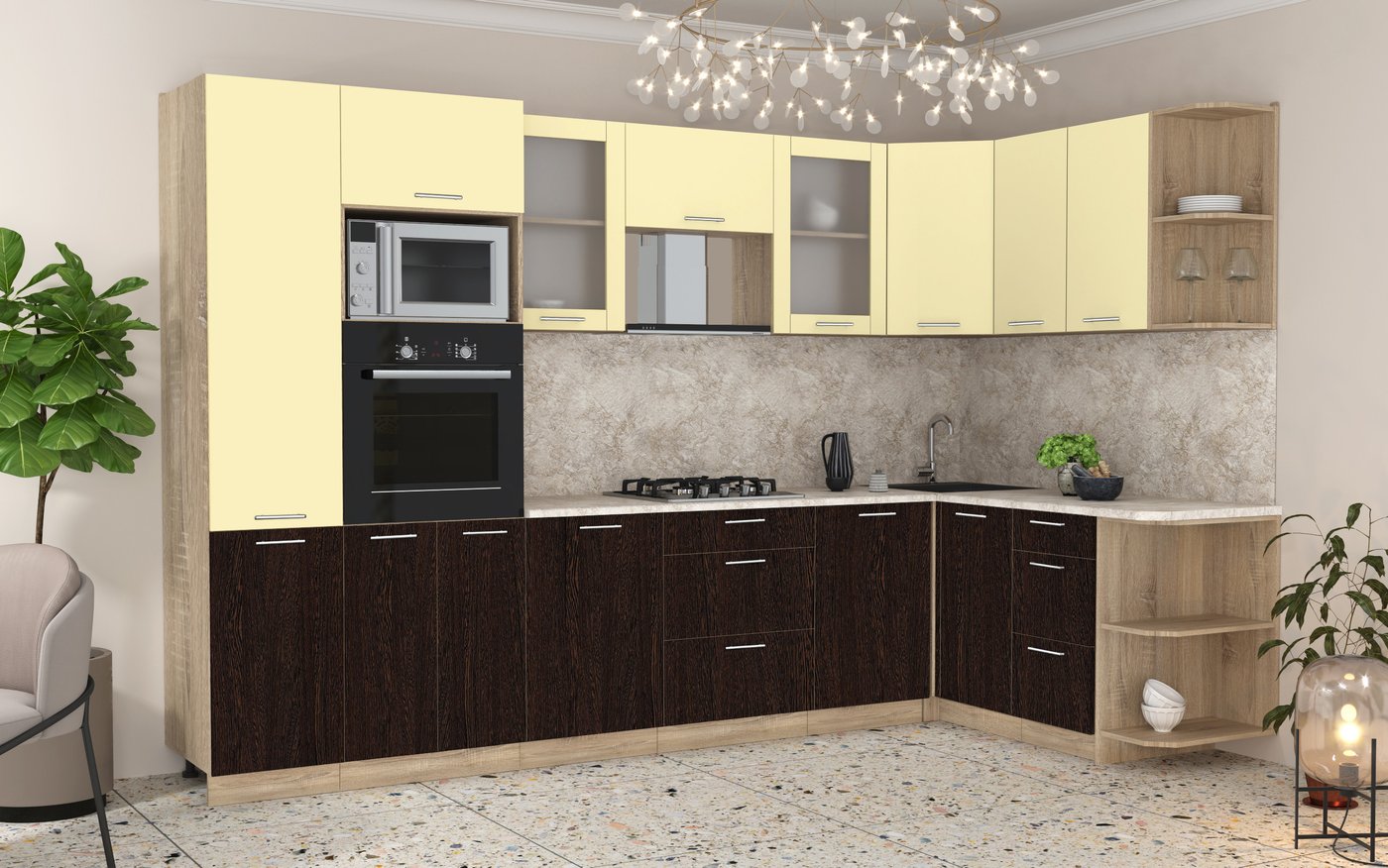 

Готовая кухня Интерлиния Мила 1.68x3.2 правая (ваниль/дуб венге/малага)