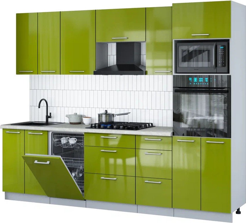 

Готовая кухня Интерлиния Мила Gloss 2.65-ПМ3 (яблоко глянец/яблоко глянец/опал светлый)