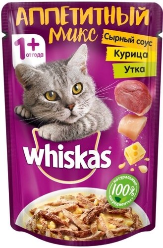 Пресервы Whiskas Аппетитный микс, курица и утка с сырным соусом 0.085 кг
