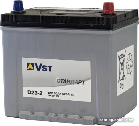Автомобильный аккумулятор VST Стандарт Asia D32-2 60 R+ (60 А·ч)