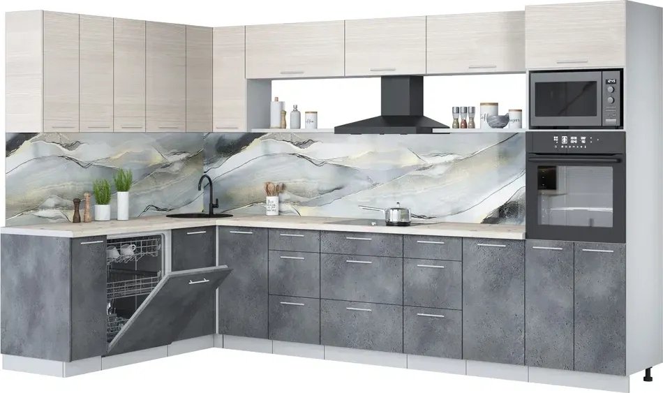 

Готовая кухня Интерлиния Мила Лайт 1.896х3.38-2 (вудлайн кремовый/бетон портленд/бискайская сосна)