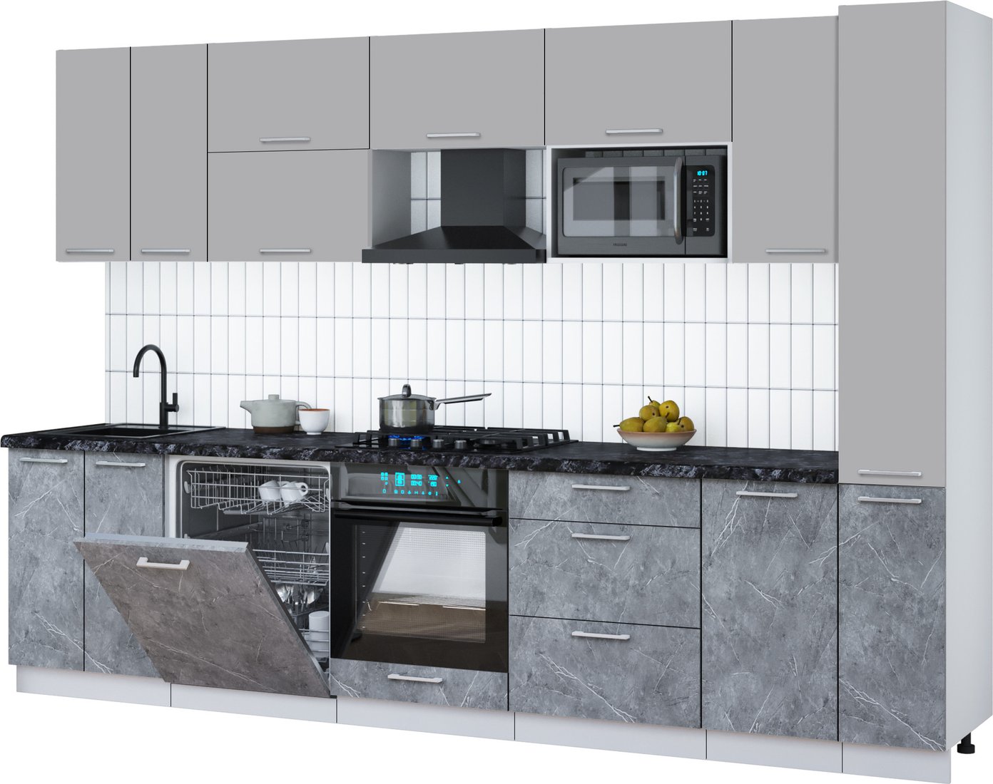 

Готовая кухня Интерлиния Мила Gloss 3.1-ПМ2 (керамика/грей/кастилло темный)