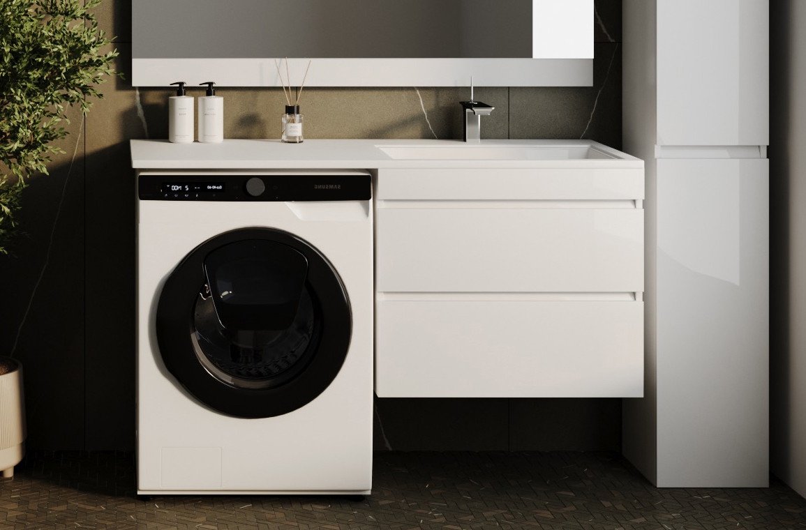 Symbolite Тумба с умывальником Даллас 130 Люкс Plus + Даллас 130x48.2 (подвесная, правый, белый)