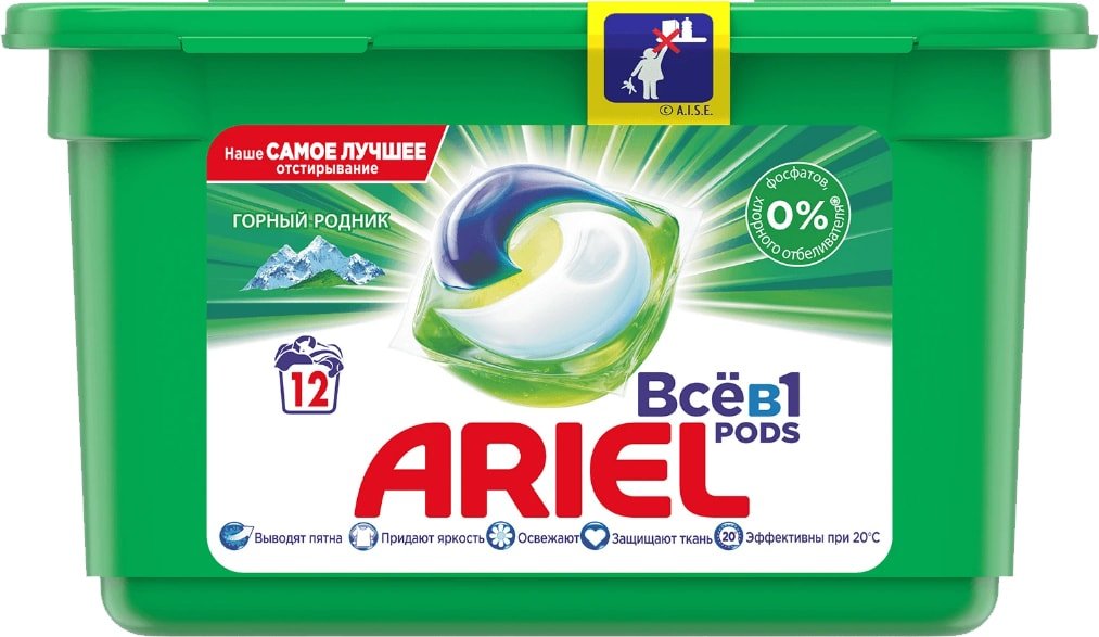 

Капсулы для стирки Ariel Все в 1 Горный родник (12 шт)