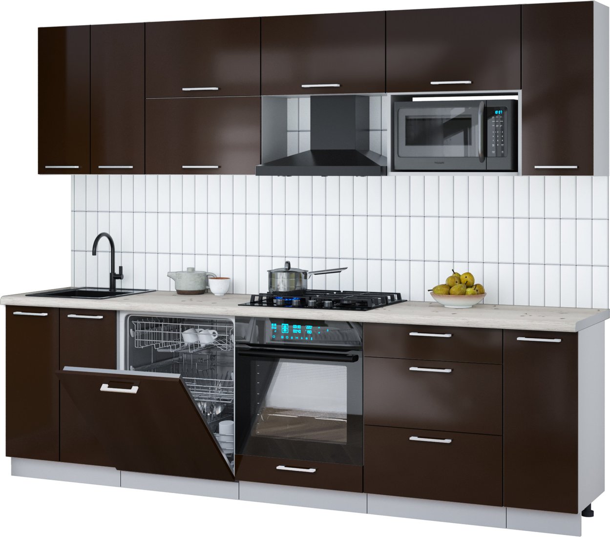 

Готовая кухня Интерлиния Мила Gloss 2.7-ПМ2 (шоколад глянец/шоколад глянец/бискайская сосна)